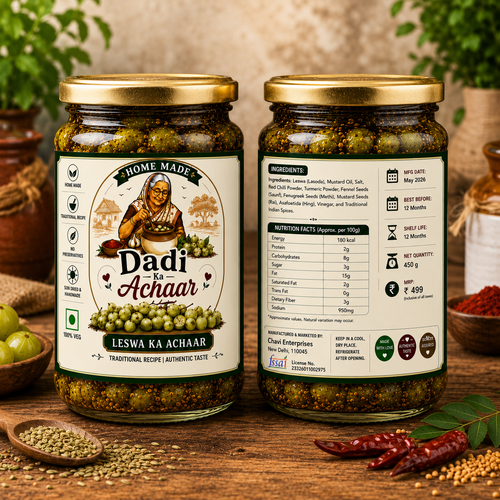 Dadi Ka Achaar | Leswa Ka Achaar | Lasode Ka Achaar |  Traditional Homemade Indian Pickle | Authentic Spicy Leswa Pickle Made with Mustard Oil & Natural Spices | 500ml Glass Jar